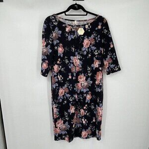 Pinkblush Maternity Dress Large Womens Short Sleeve Blue Floral Sheath Preppy